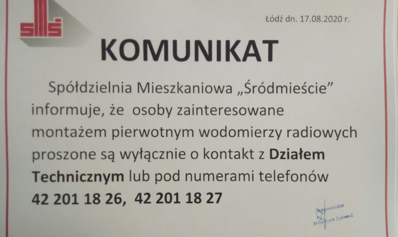 Montaże pierwotne wodomierzy z odczytem radiowym